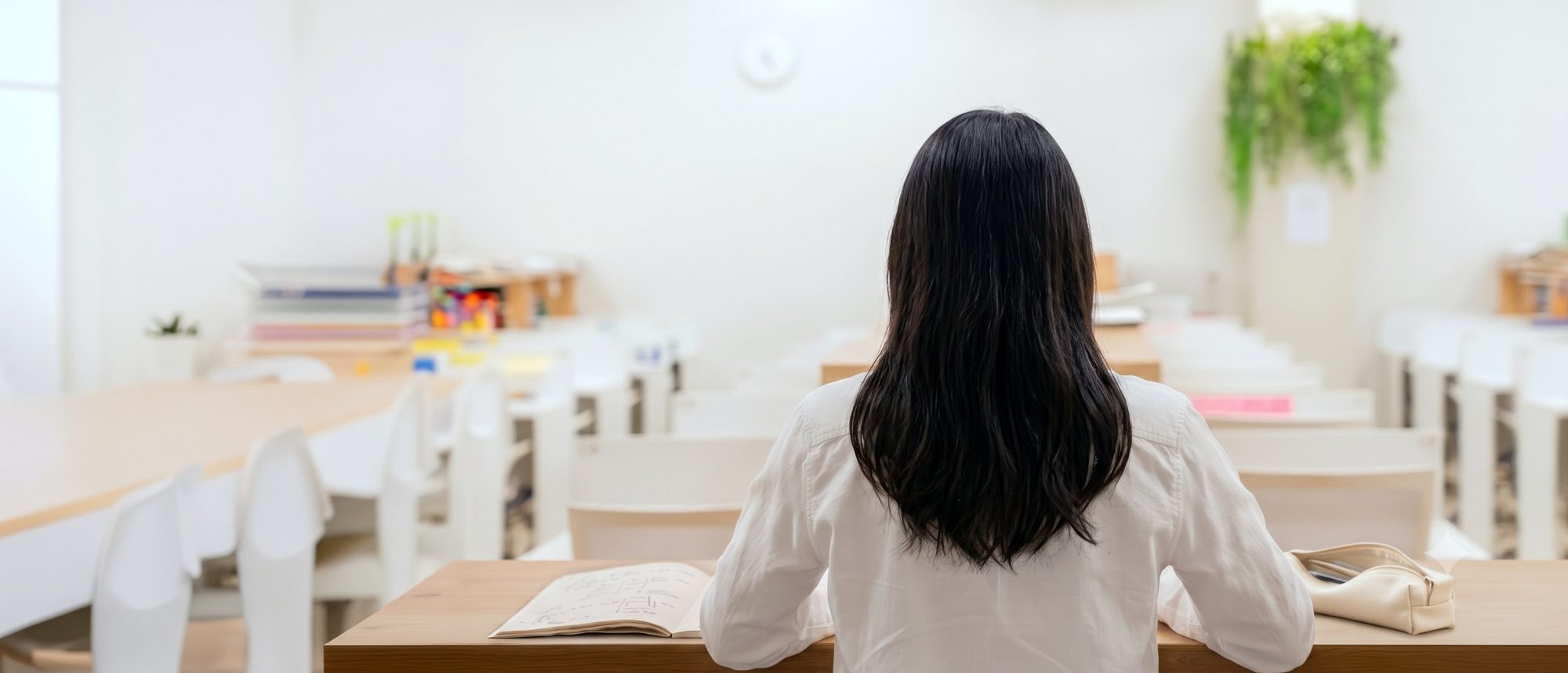 열람실 책상에 앉아 공부하는 학생의 뒷모습